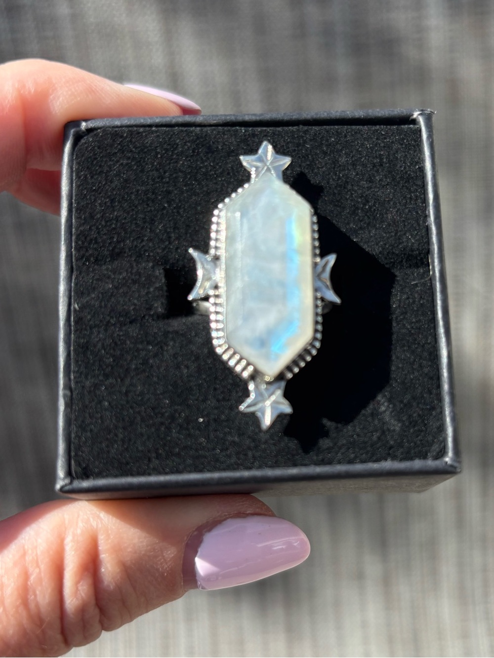 Sterling Silver Moonstone Statement Ring Size 7.5